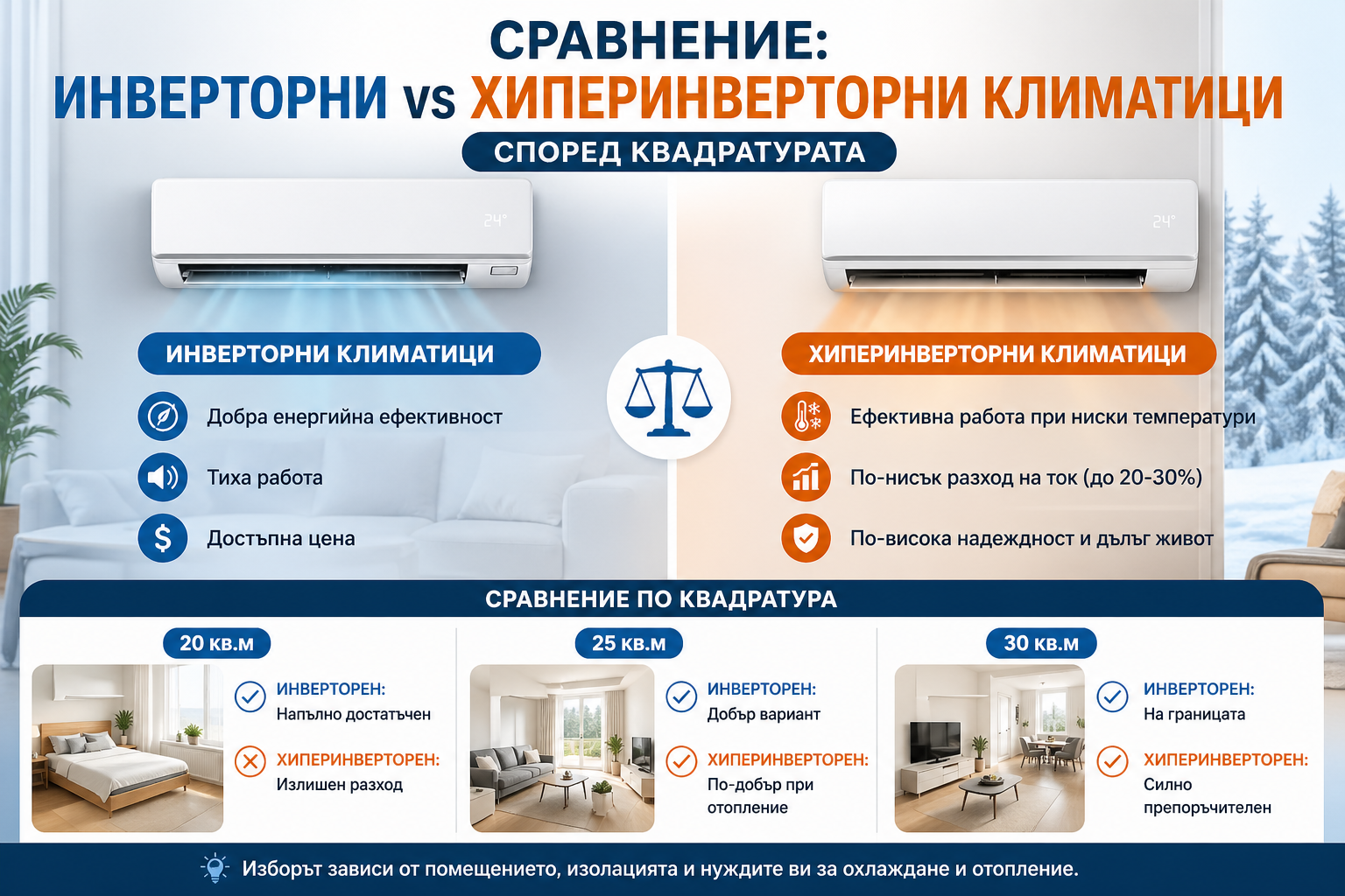 Сравнение между инверторни и хиперинверторни климатици