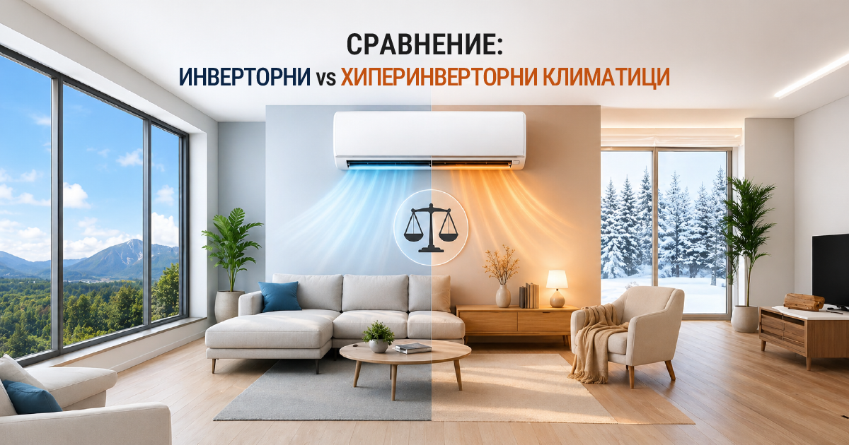 Сравнение между инверторни и хиперинверторни климатици според квадратурата (20, 25 и 30 кв.м)
